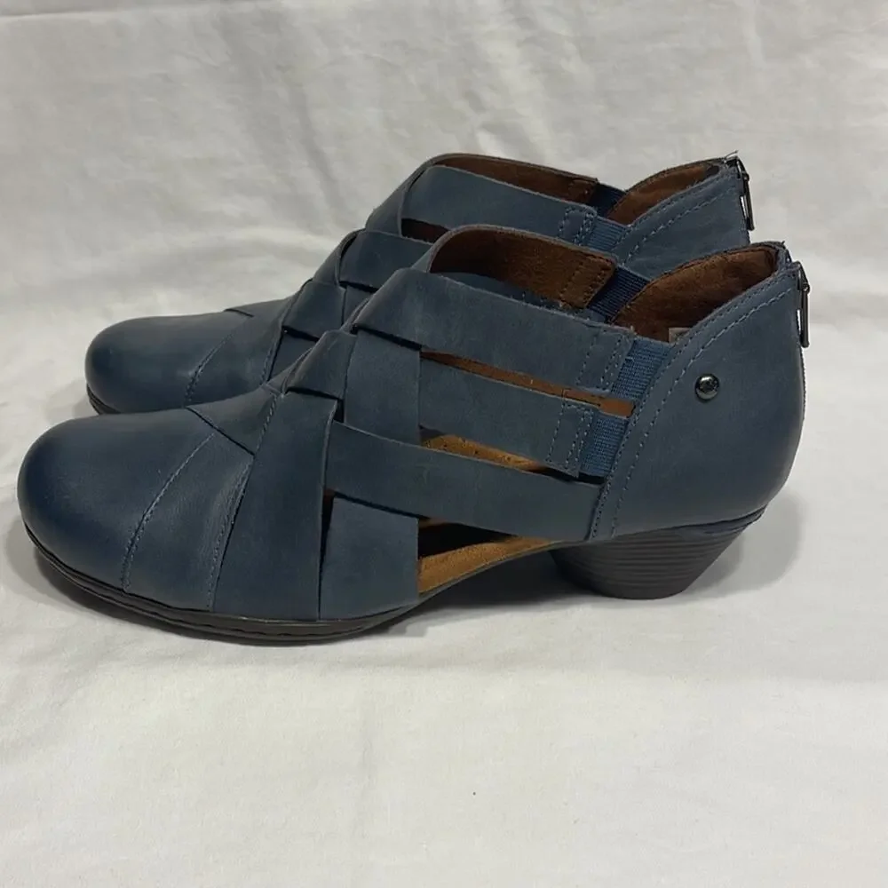 Cobb Hill Rockport Laurel Woven Bootie Blue Teal Leather Ankle Boots Womens 9.5